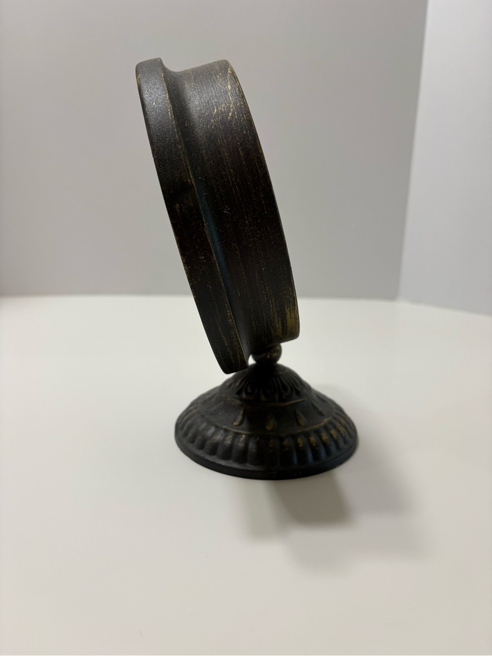 T.J.Maxx Round Bronze Table Clock with antique gold hands and weathered look - Picture 3 of 5